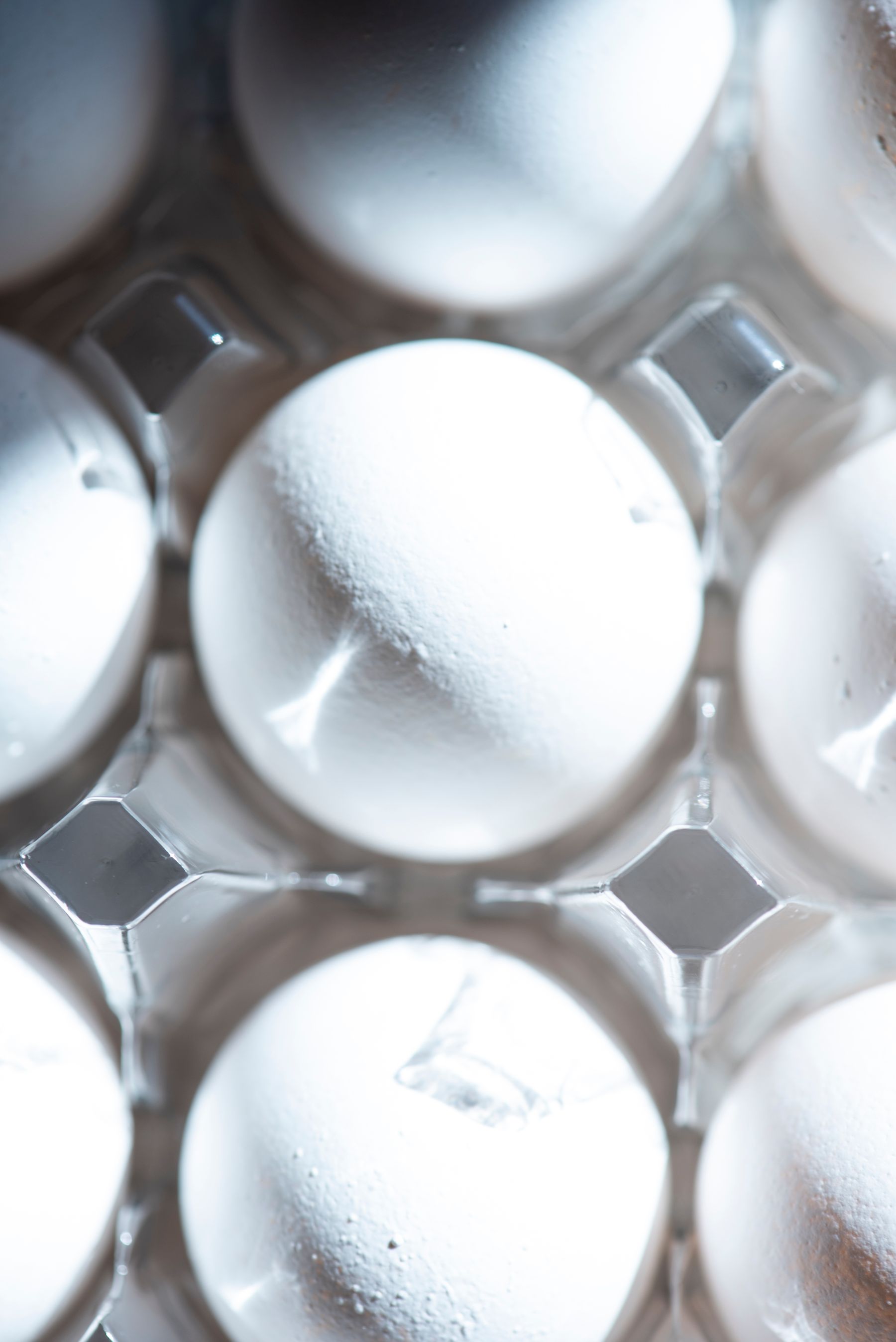 White eggs packed securely in a tray