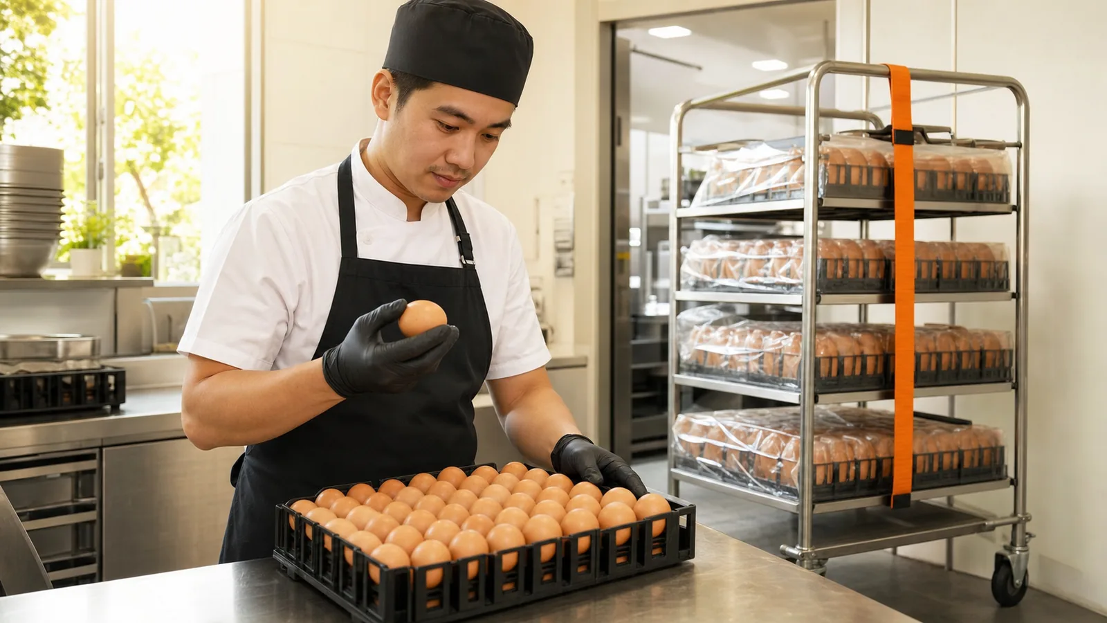 Egg delivery being checked against the order at receiving